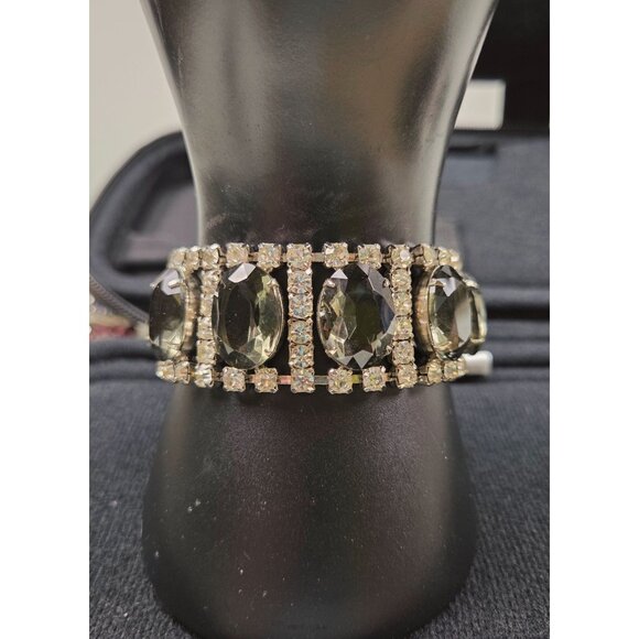 Vintage Smoke and Ice Crystal Rhinestone Bracelet & Earrings Set Oval - Picture 11 of 16